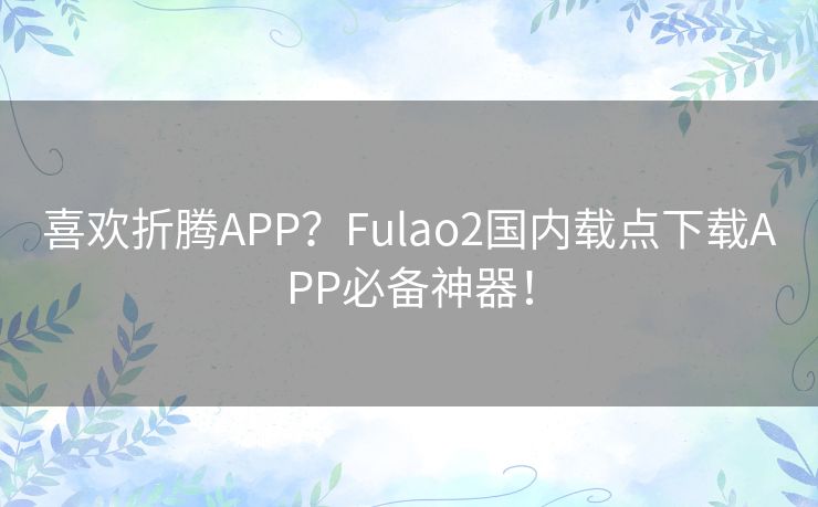 喜欢折腾APP？Fulao2国内载点下载APP必备神器！