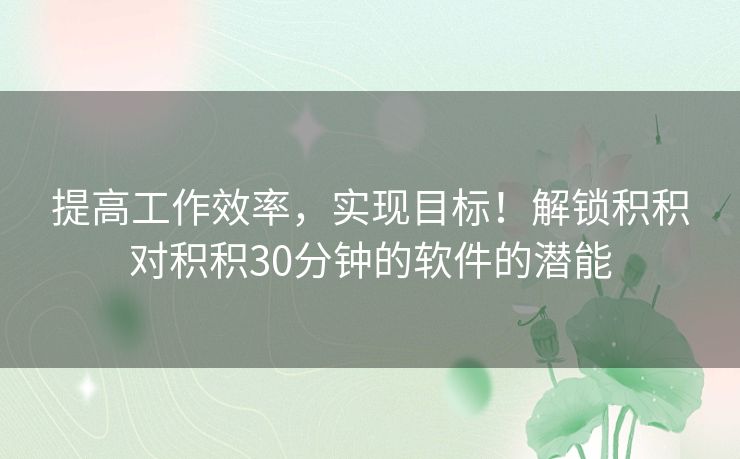 提高工作效率，实现目标！解锁积积对积积30分钟的软件的潜能