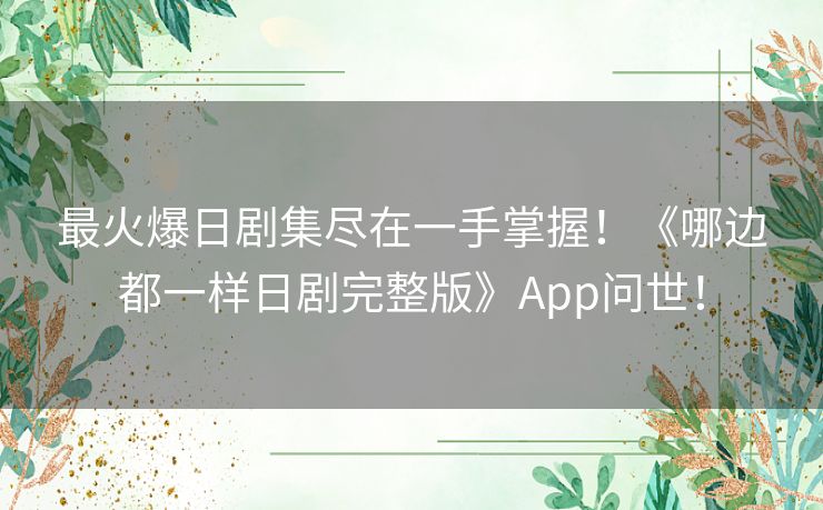 最火爆日剧集尽在一手掌握！《哪边都一样日剧完整版》App问世！