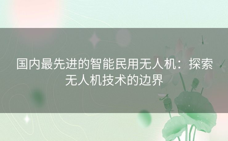 国内最先进的智能民用无人机：探索无人机技术的边界