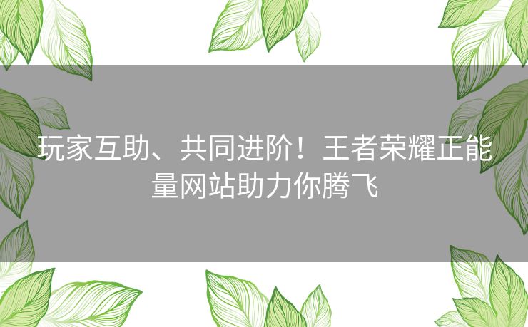 玩家互助、共同进阶！王者荣耀正能量网站助力你腾飞