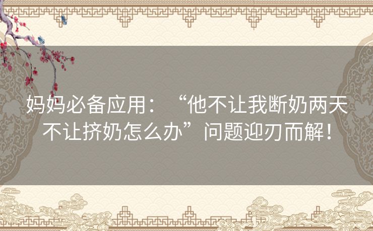 妈妈必备应用：“他不让我断奶两天不让挤奶怎么办”问题迎刃而解！