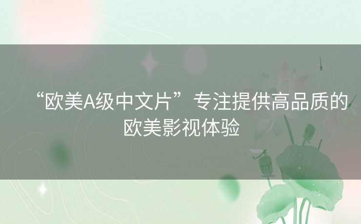 “欧美A级中文片”专注提供高品质的欧美影视体验