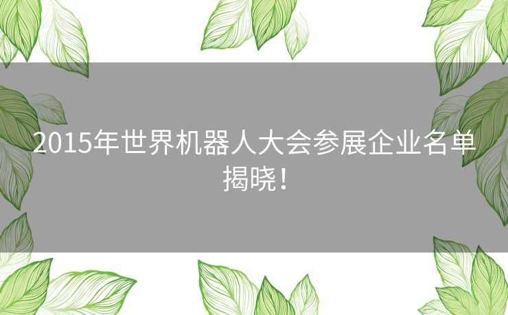 2015年世界机器人大会参展企业名单揭晓！