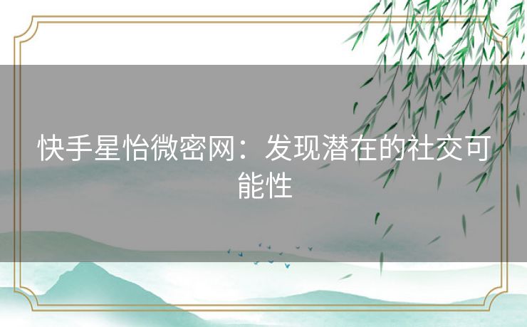 快手星怡微密网：发现潜在的社交可能性