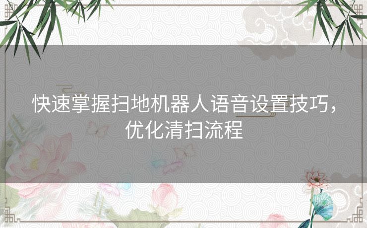 快速掌握扫地机器人语音设置技巧，优化清扫流程