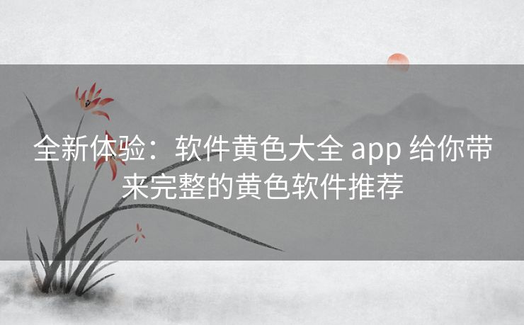 全新体验：软件黄色大全 app 给你带来完整的黄色软件推荐