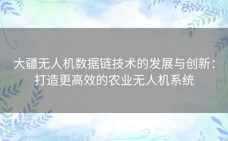 大疆无人机数据链技术的发展与创新：打造更高效的农业无人机系统