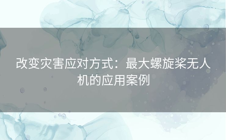 改变灾害应对方式：最大螺旋桨无人机的应用案例