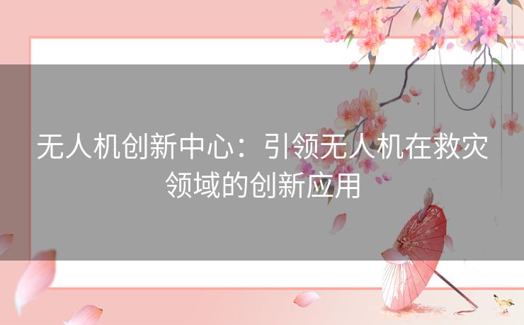 无人机创新中心：引领无人机在救灾领域的创新应用