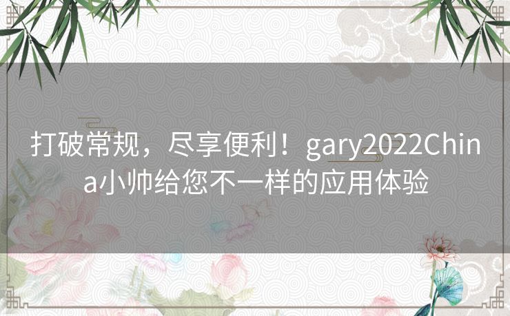 打破常规，尽享便利！gary2022China小帅给您不一样的应用体验