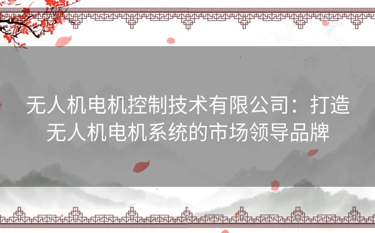 无人机电机控制技术有限公司：打造无人机电机系统的市场领导品牌