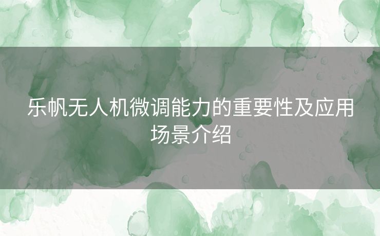 乐帆无人机微调能力的重要性及应用场景介绍