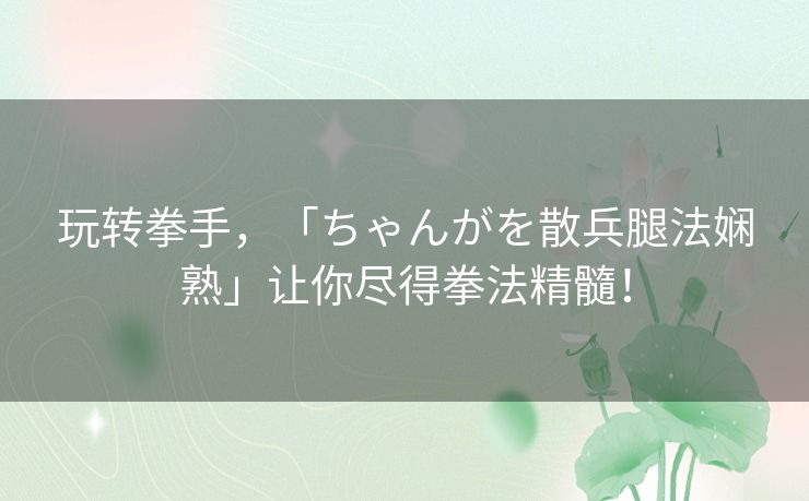 玩转拳手，「ちゃんがを散兵腿法娴熟」让你尽得拳法精髓！