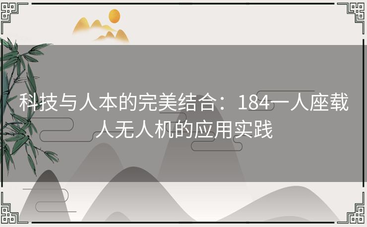 科技与人本的完美结合：184一人座载人无人机的应用实践