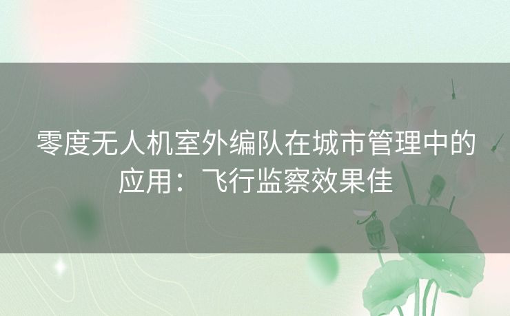 零度无人机室外编队在城市管理中的应用：飞行监察效果佳