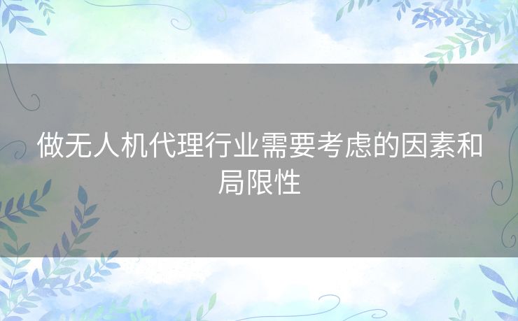 做无人机代理行业需要考虑的因素和局限性