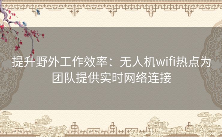 提升野外工作效率：无人机wifi热点为团队提供实时网络连接