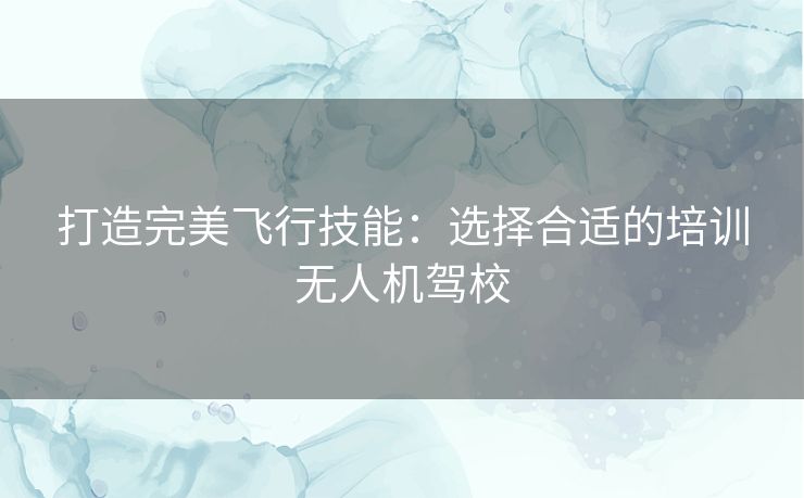 打造完美飞行技能：选择合适的培训无人机驾校