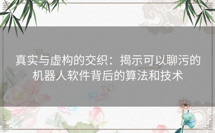 真实与虚构的交织：揭示可以聊污的机器人软件背后的算法和技术