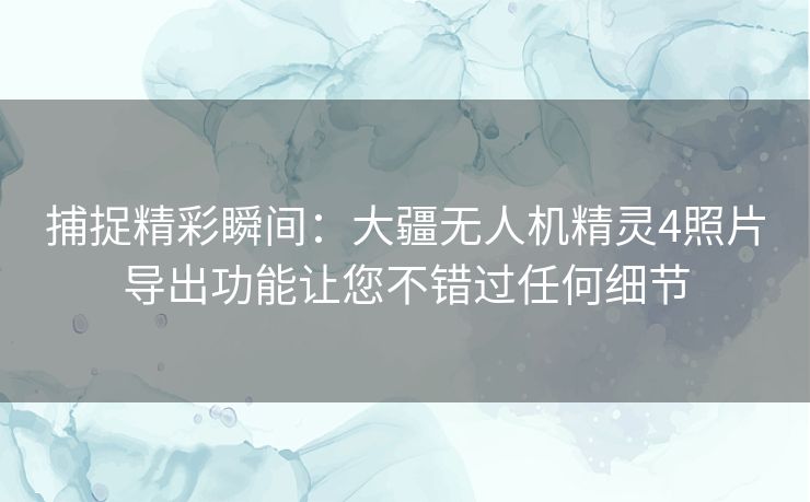 捕捉精彩瞬间：大疆无人机精灵4照片导出功能让您不错过任何细节