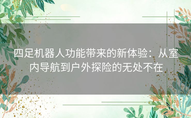 四足机器人功能带来的新体验：从室内导航到户外探险的无处不在