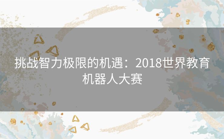 挑战智力极限的机遇：2018世界教育机器人大赛