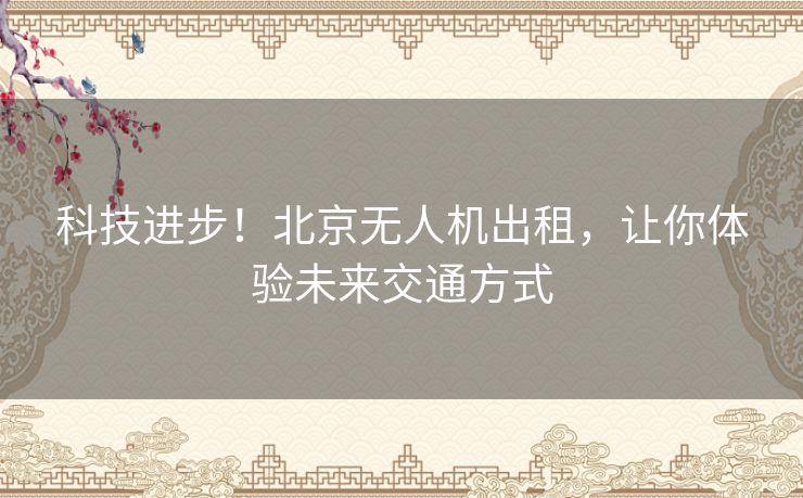 科技进步！北京无人机出租，让你体验未来交通方式