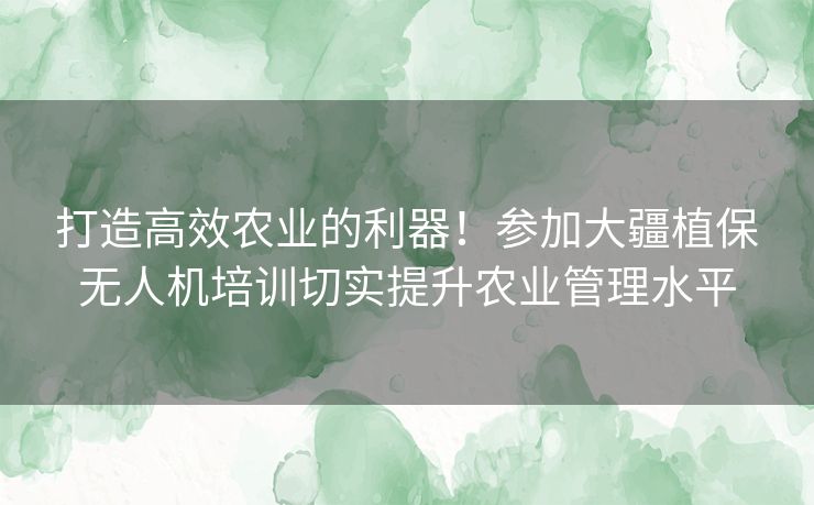 打造高效农业的利器！参加大疆植保无人机培训切实提升农业管理水平