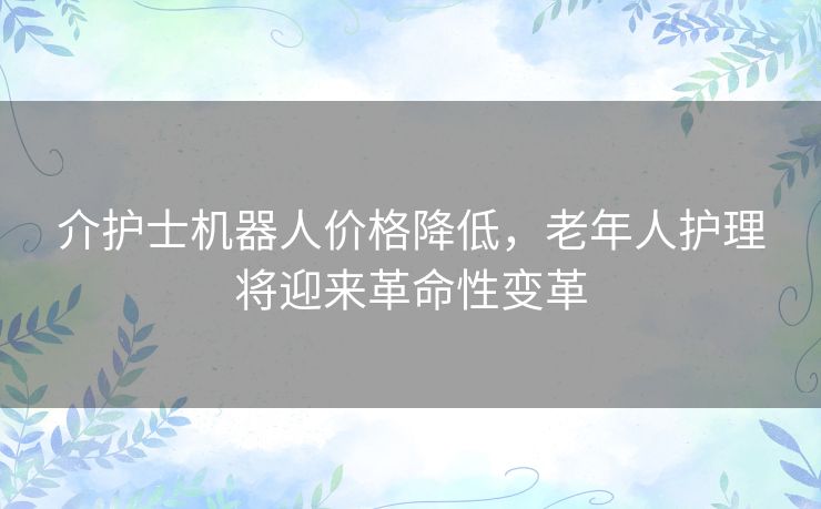 介护士机器人价格降低，老年人护理将迎来革命性变革