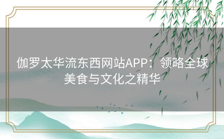 伽罗太华流东西网站APP：领略全球美食与文化之精华