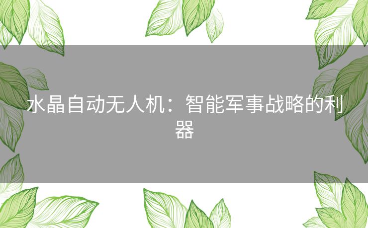 水晶自动无人机：智能军事战略的利器