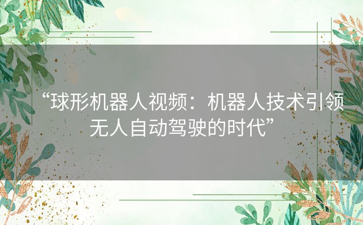 “球形机器人视频：机器人技术引领无人自动驾驶的时代”