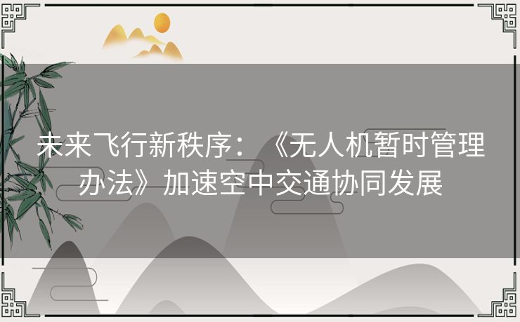 未来飞行新秩序：《无人机暂时管理办法》加速空中交通协同发展