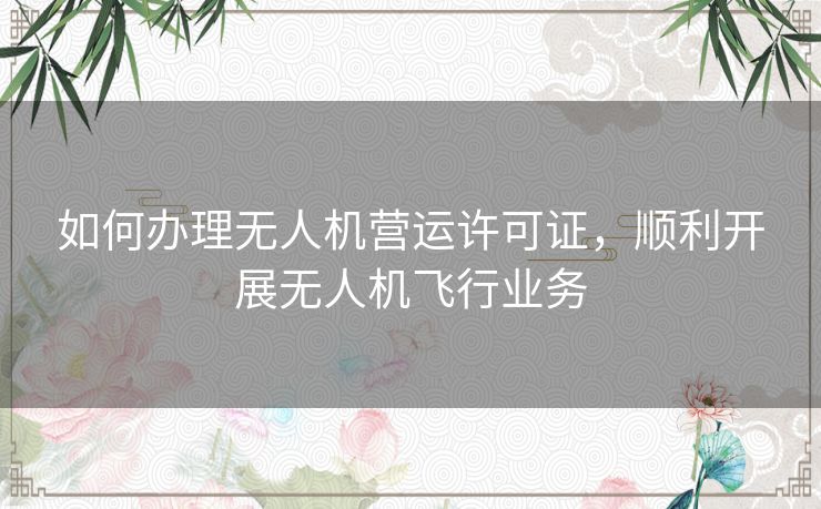 如何办理无人机营运许可证，顺利开展无人机飞行业务