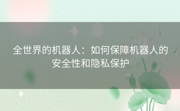 全世界的机器人：如何保障机器人的安全性和隐私保护