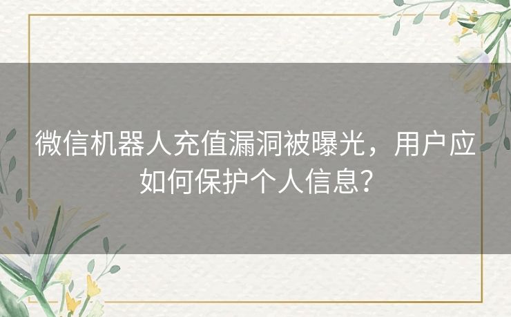 微信机器人充值漏洞被曝光，用户应如何保护个人信息？