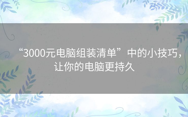 “3000元电脑组装清单”中的小技巧，让你的电脑更持久