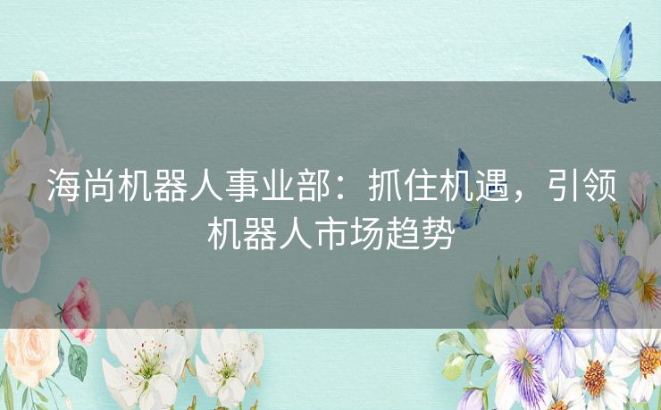 海尚机器人事业部：抓住机遇，引领机器人市场趋势