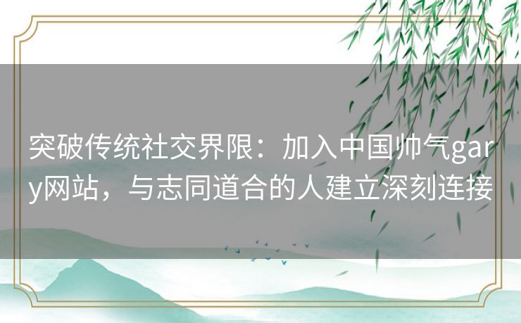 突破传统社交界限：加入中国帅气gary网站，与志同道合的人建立深刻连接