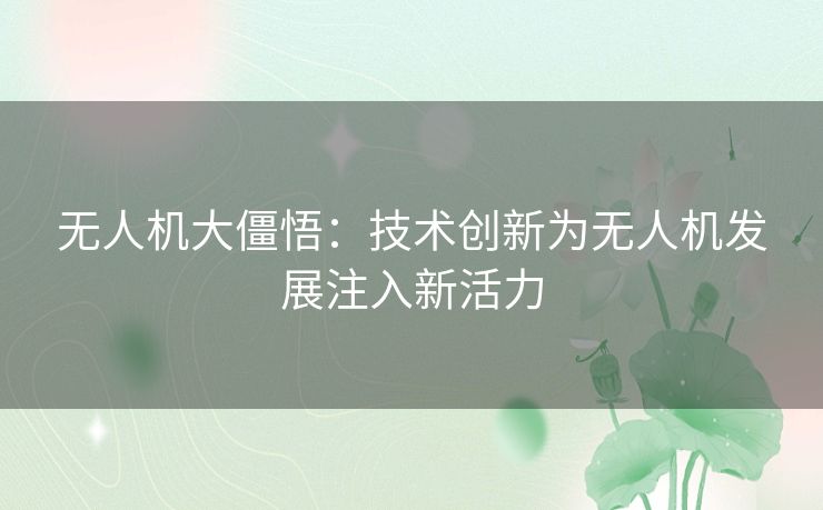 无人机大僵悟：技术创新为无人机发展注入新活力