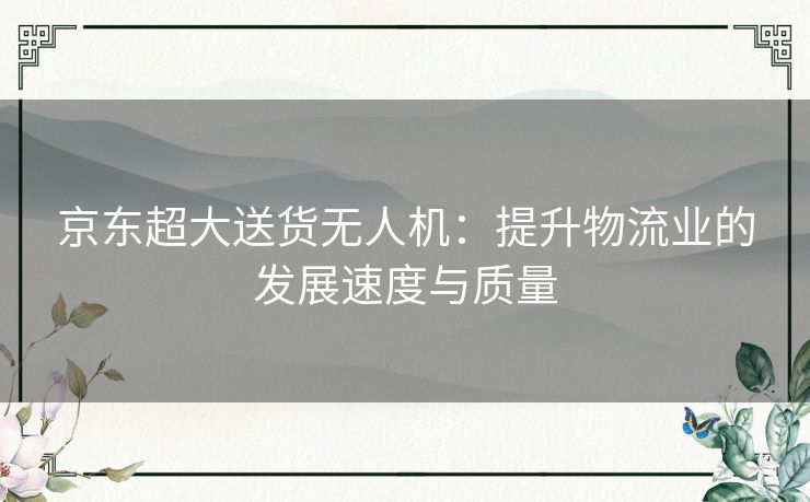 京东超大送货无人机：提升物流业的发展速度与质量