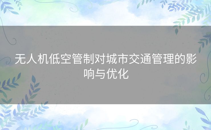 无人机低空管制对城市交通管理的影响与优化