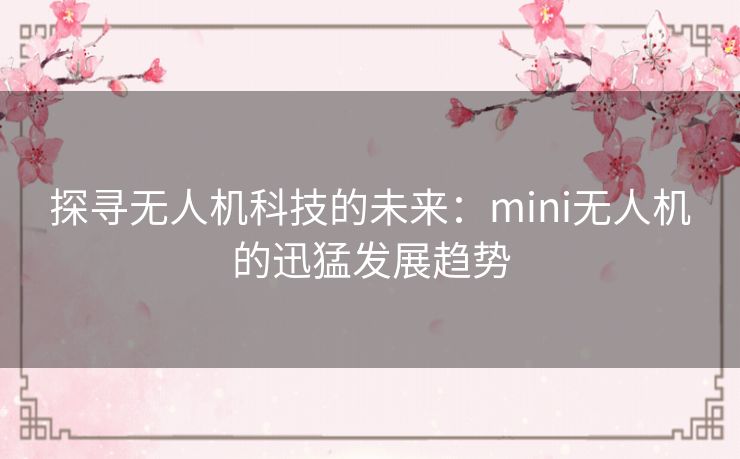 探寻无人机科技的未来：mini无人机的迅猛发展趋势
