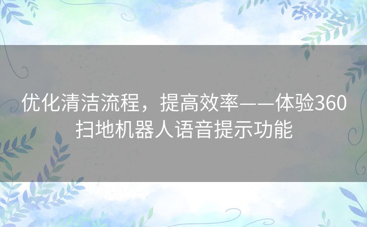 优化清洁流程，提高效率——体验360扫地机器人语音提示功能
