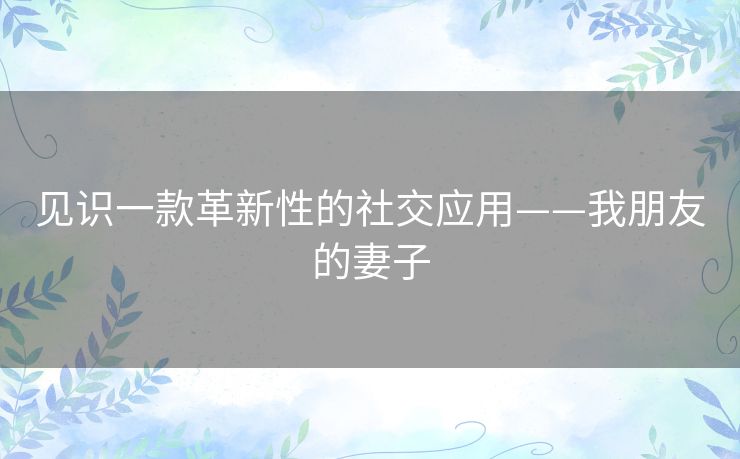 见识一款革新性的社交应用——我朋友的妻子