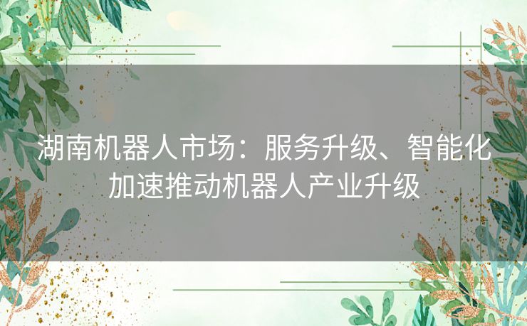 湖南机器人市场：服务升级、智能化加速推动机器人产业升级