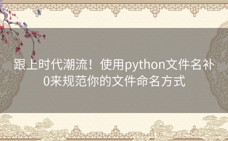 跟上时代潮流！使用python文件名补0来规范你的文件命名方式