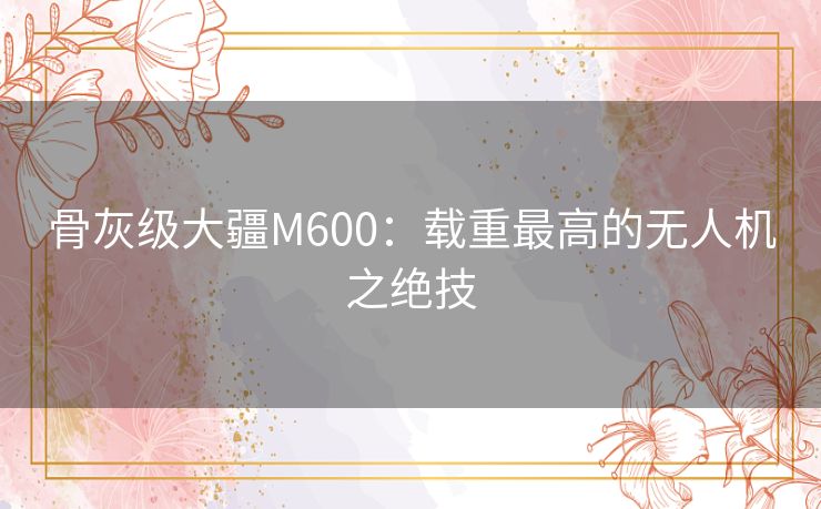 骨灰级大疆M600：载重最高的无人机之绝技