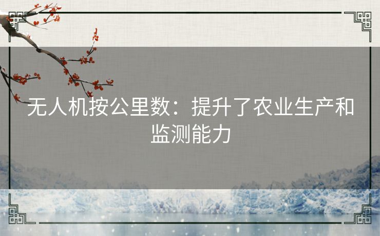 无人机按公里数：提升了农业生产和监测能力